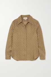 Light brown Silk-satin jacquard shirt GUCCI NET-A-PORTER at Net a Porter