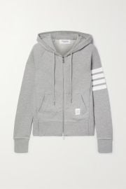 Light gray Striped cotton-jersey hoodie THOM BROWNE NET-A-PORTER at Net a Porter