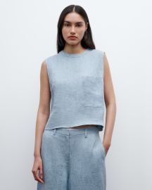Light indigo Cropped Muscle Tank in Lightweight Washed Hemp Denim TWP at TWP