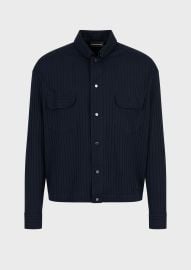 Lightweight sweatshirt with all-over jacquard motif jersey-shirt collar EMPORIO ARMANI Man at Armani