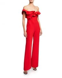 Likely Miller Ruffle-Trim Off-the-Shoulder Jumpsuit at Neiman Marcus