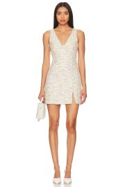 Likely Troya Tweed V Neck Minidress in White Pink at Revolve