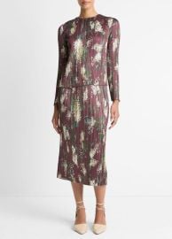 Lilac-Print Micro-Pleated Satin Skirt in Dresses amp Skirts at Vince