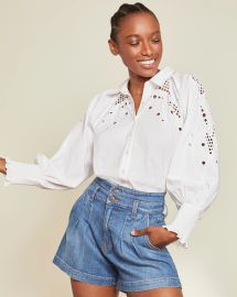 Lilah Eyelet Button-Down Top at Veronica Beard