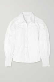 Lilah eyelet-embellished smocked cotton-poplin blouse at Net a Porter