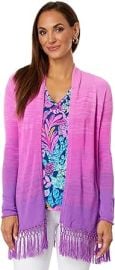 Lilly Pulitzer Tatum Ombre Cardigan for Women - Fringes at the Bottom - Open Front - Acrylic Orchid Oasis Marled Ombre MD One Size at Womens Clothing store at Amazon