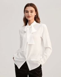 Lily Silk Classic Bow Tie Silk Blouse at Lily Silk