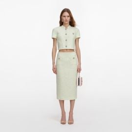 Lime Boucle Midi Skirt self-portrait-US at Self Portrait