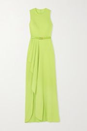 Lime green Belted asymmetric ruffled cady gown  ELIE SAAB  NET-A-PORTER at Net a Porter