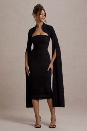Linden Black Bodycon Cape-Sleeve Midi Dress Club L London - USA at Club L London