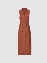 Linen Belted Button Midi Dress in Rust REISS USA at Reiss