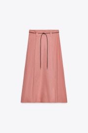 Linen Belted Midi Skirt at Zara