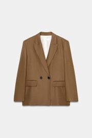 Linen Blend Double Breasted Blazer With Rolled Up Sleeves at Zara