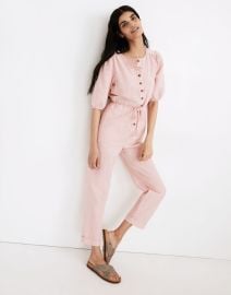 Linen-Blend Puff-Sleeve Tassel-Tie Jumpsuit at Madewell