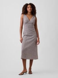 Linen-Blend V-Neck Midi Dress Gap Factory at Gap Factory