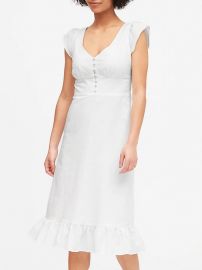 Linen-Cotton Button-Front Midi Dress at Banana Republic