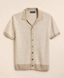 Linen-Cotton Jacquard Johnny Collar Cardigan at Brooks Brothers