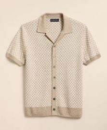 Linen-Cotton Jacquard Johnny Collar Cardigan at Brooks Brothers