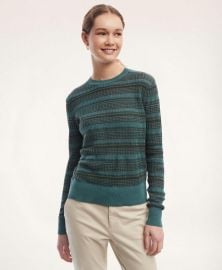 Linen Cotton Stripe Sweater in Green Teal at Brooks Brothers