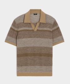 Linen-Cotton Striped Montauk Sweater Polo in Desert Beige - Todd Snyder at Todd Snyder