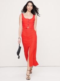Linen Front-Slit Midi Skirt at Banana Republic