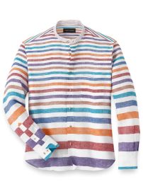 Linen Horizontal Stripe Casual Shirt  Paul Fredrick at Paul Fredrick