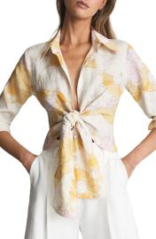  Linen Printed Tie Waist Blouse by Reiss at Nordstrom