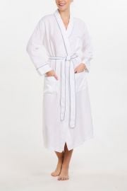 Linen Robe - Piped in Blue at Pour Les Femmes