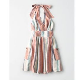 Linen Stripe Halter Dress at American Eagle