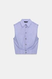 Linen Top With Topstitching at Zara