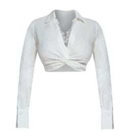 Linen Twist Front Crop Shirt With Lace Detail  Clich Reborn  Wolf amp Badger at Wolf and Badger