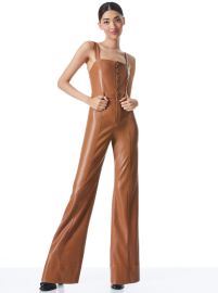 Linette Vegan Leather Sleeveless Jumpsuit In Camel Alice And Olivia at Alice + Olivia