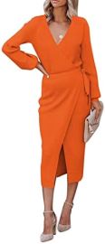 Linsery Women39s Wrap V Neck Long Sleeve Belted Sweater Ribbed Knit Midi Dress at Womens Clothing store at Amazon