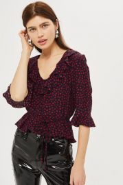 Lips Print Frill Blouse at Topshop