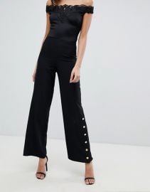 Lipsy Stretch Pants with Button Side Detail at Asos