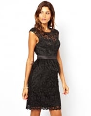 Lipsy VIP  Lipsy VIP Waxed Lace Dress with Feather Peplum at Asos