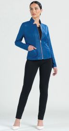 Liquid Leather Slit Pocket Jacket - Cobalt at Clara Sunwoo