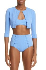 Lisa Marie Fernandez Crop Seersucker Cover-Up Cardigan at Nordstrom