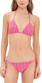 Lisa Marie Fernandez Retro Padded Triangle Bikini Set Fuchsia Striped Seersucker 1 at Shopbop