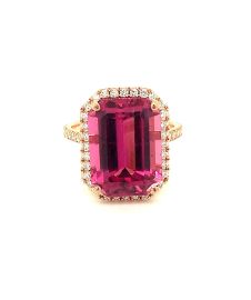 Lisa Nik Rubellite Emerald Cut Ring with Diamonds at Lisa Nik