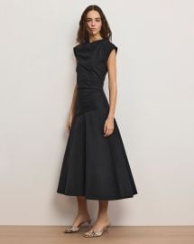 Lisette Cotton Poplin Midi Dress in Black at Veronica Beard