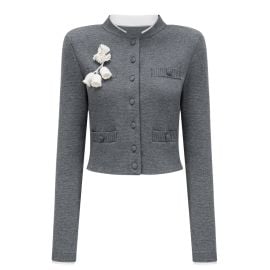 Lisette Grey 3D Petal Knit Cardigan at Miss Rosier
