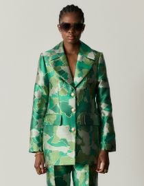 Lisou Bianca Jacquard Green AfroCamo Jacket at Lisou