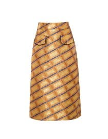 Lisou Trench Print Silk Jacquard Midi Skirt at Lisou