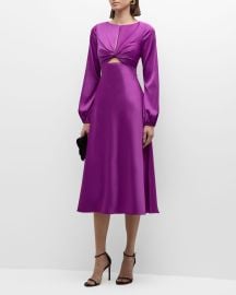 Liv Foster Cutout Open-Back A-Line Satin Midi Dress at Neiman Marcus