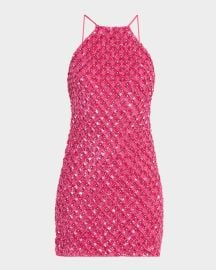 Liv Foster Violet Beaded Low-Back Halter Mini Dress at Neiman Marcus