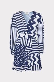 Liv Patchwork Chevron Pleated Dress in BlueWhite MILLY at Milly