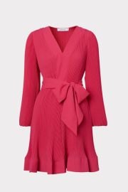 Liv Pleated Long Sleeve Mini Dress in Pink MILLY at Milly