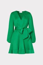 Liv Satin Pleated Dress in Emerald MILLY at Milly