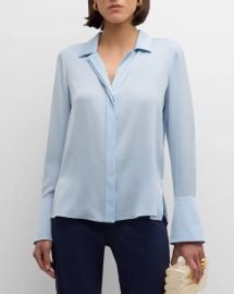 Liv Split-Cuff Stretch Silk Blouse at Neiman Marcus